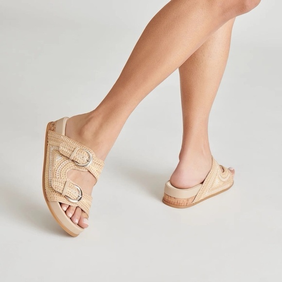 Dolce Vita Ralli Natural Multi Crochet Knit Buckle Slide Sandals - Picture 8 of 10